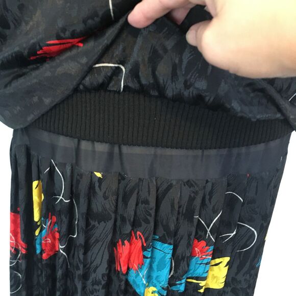 Le Art Vintage 80s Black w/Bold Pattern Drop Waist Dress 40 bust Secretary sz 12 - Picture 3 of 9